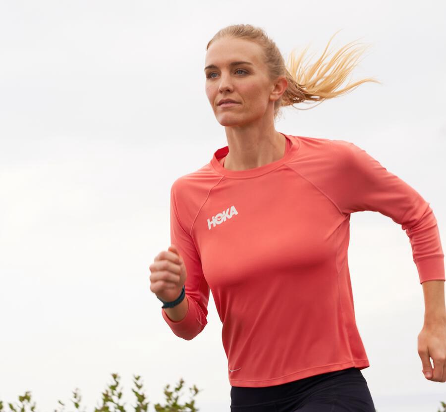 Hoka One One Top Damske Oranžové - Performance 3/4 Sleeve - 05321-FPAM